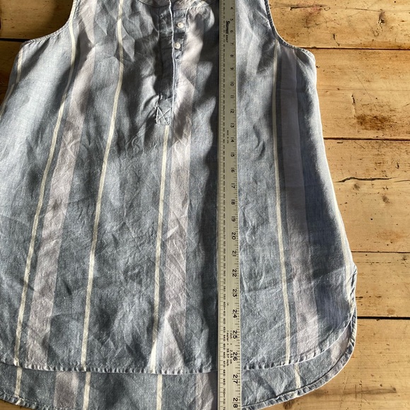 Ellen Tracy 100% linen sleeveless tunic half bitton blue and white stripes, M - Picture 6 of 9